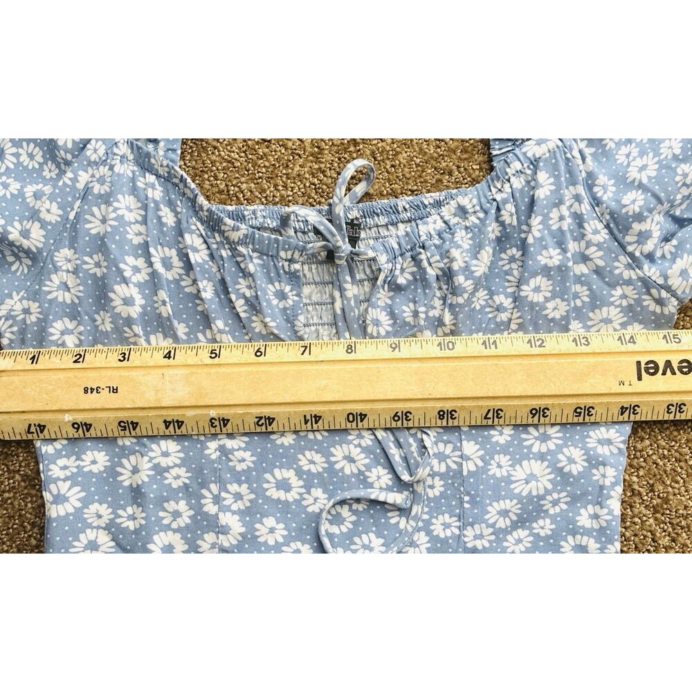 Blue Daisy Sz XS Milkmaid Y2K Cropped LS Rayon Cottage Core Prairie Blouse - Picture 7 of 9